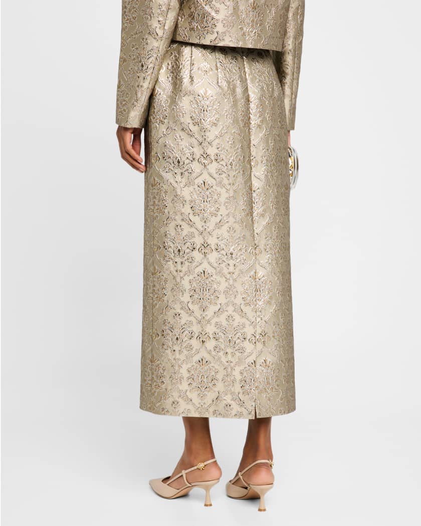 Metallic Brocade Maxi Pencil Skirt