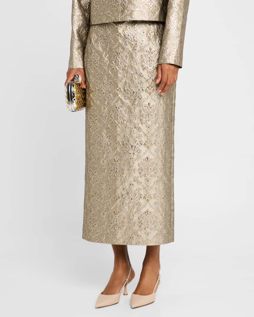 Metallic Brocade Maxi Pencil Skirt