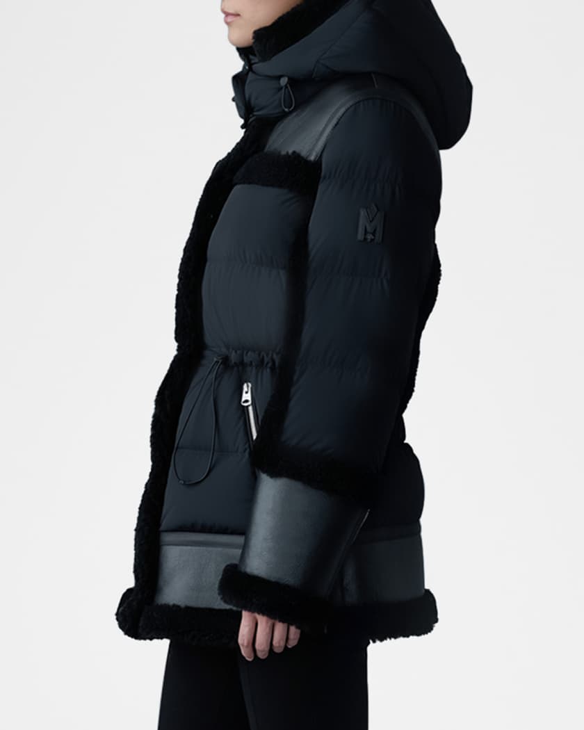 Lilibeth Mixed-Media Down Parka with Shearling and Leather