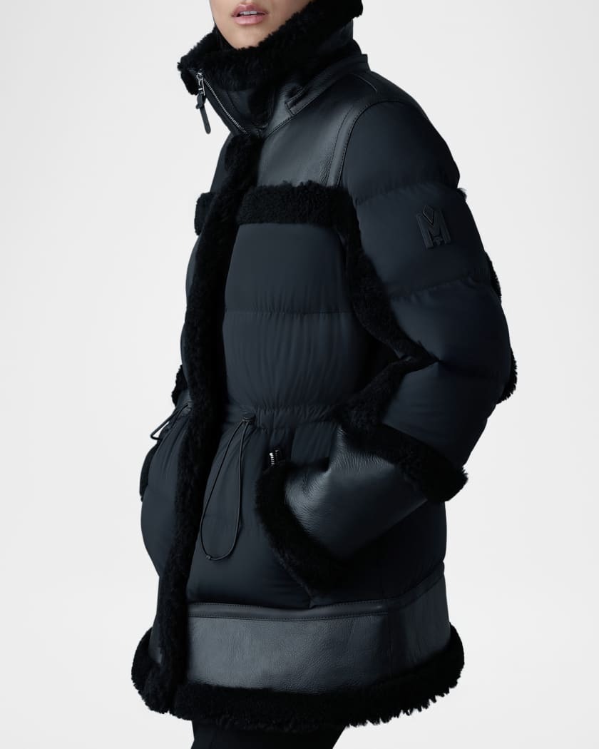 Lilibeth Mixed-Media Down Parka with Shearling and Leather