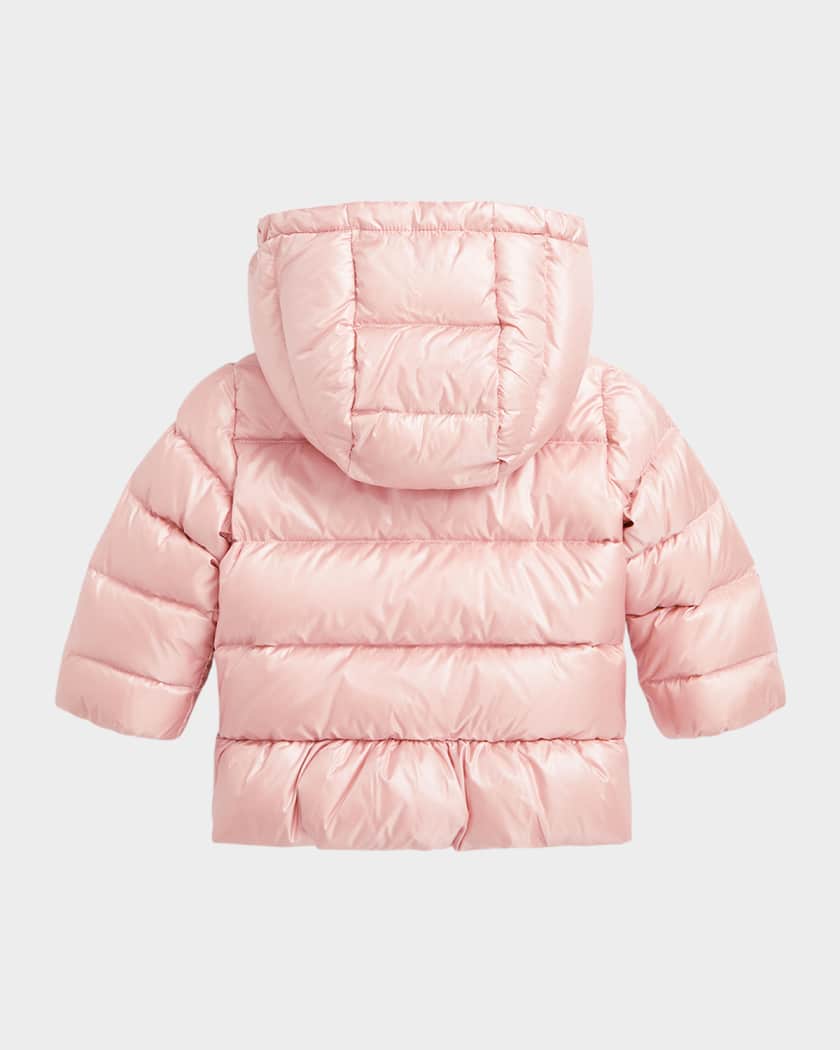 Girl's Metallic Embroidered Pony Puffer Coat, Size 9M-24M