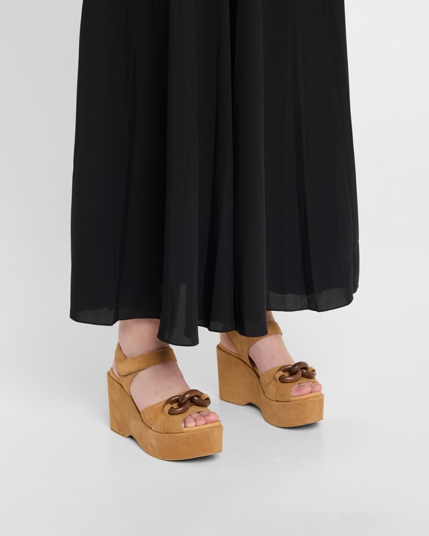 Suede Chain Platform Wedge Sandals