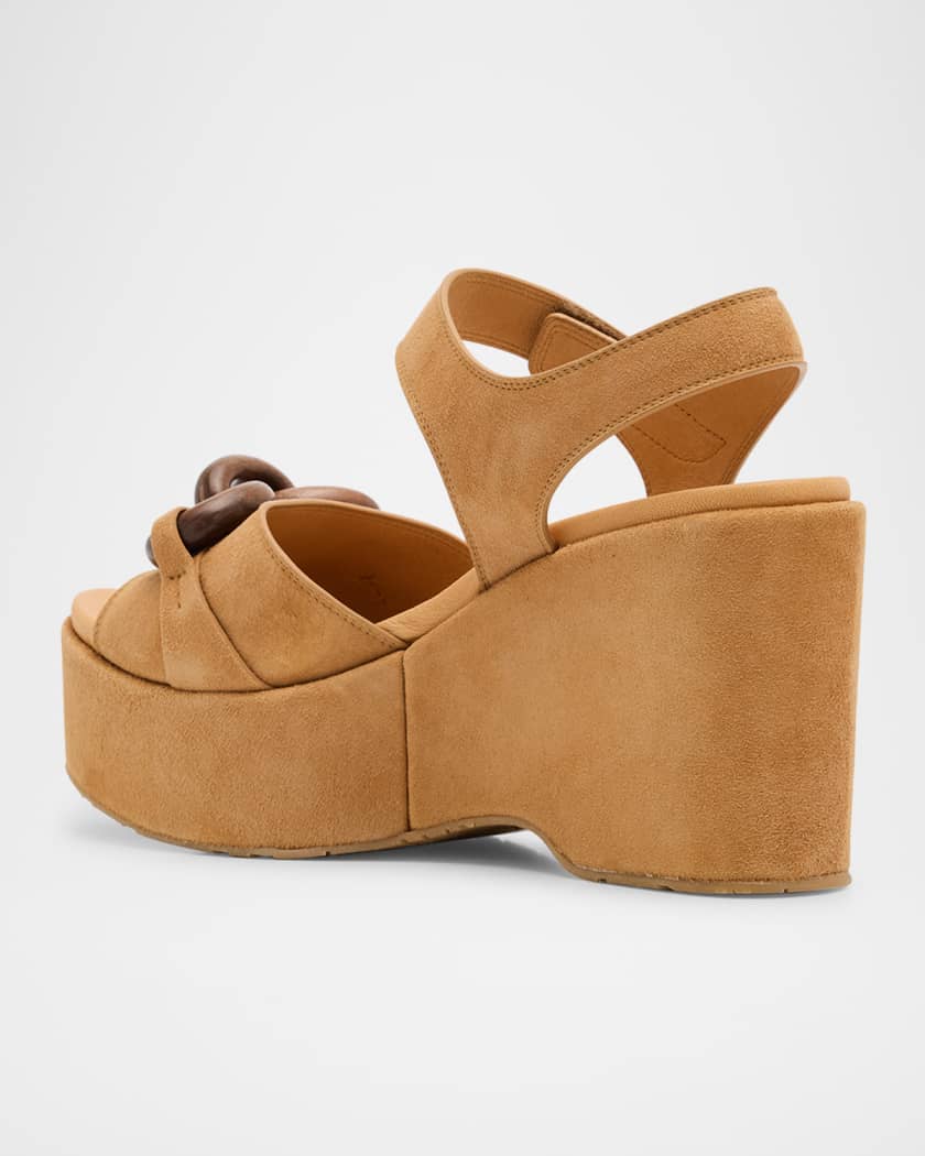 Suede Chain Platform Wedge Sandals