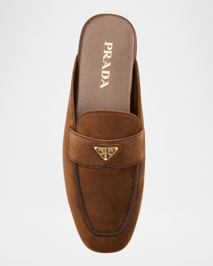 Logo Suede Loafer Mules