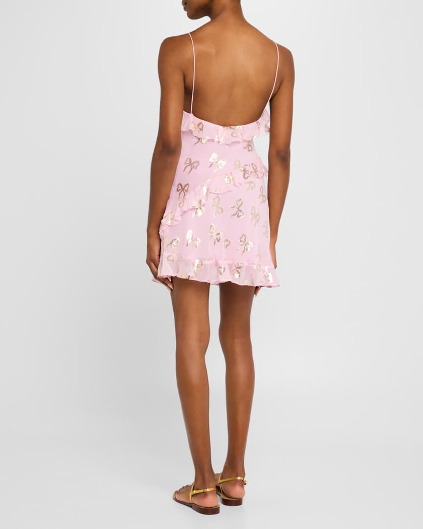 Lomina Silk Metallic Bow Mini Dress