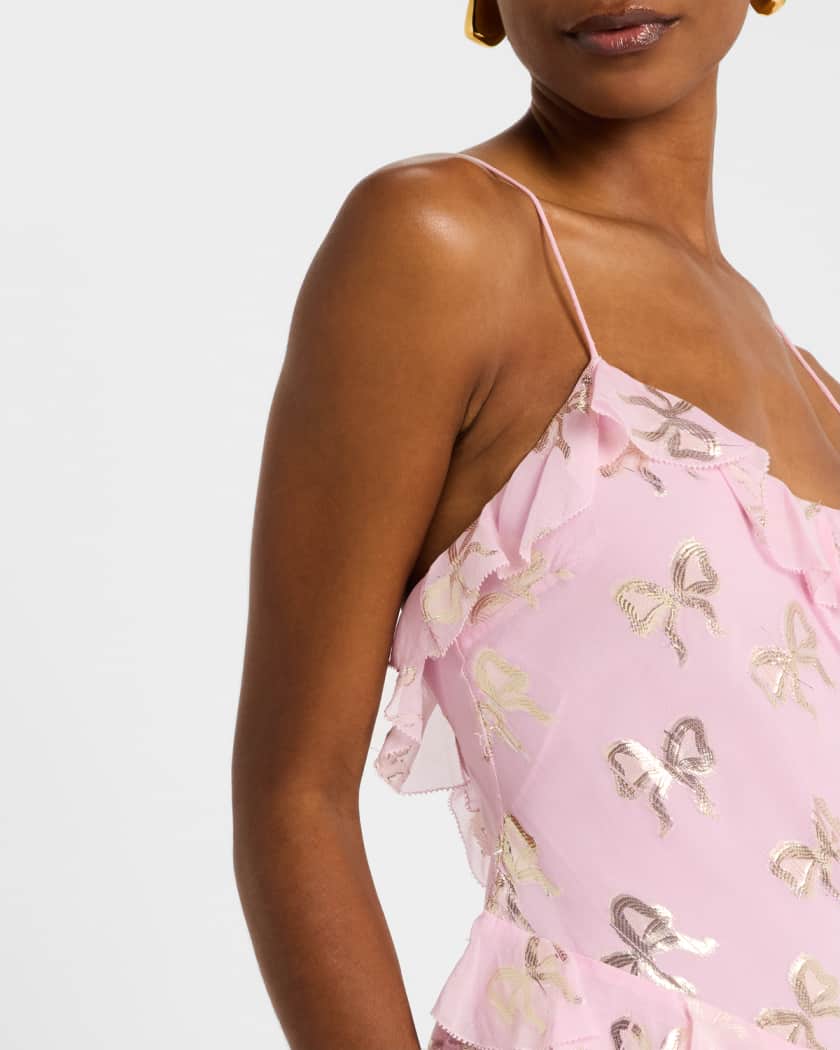 Lomina Silk Metallic Bow Mini Dress