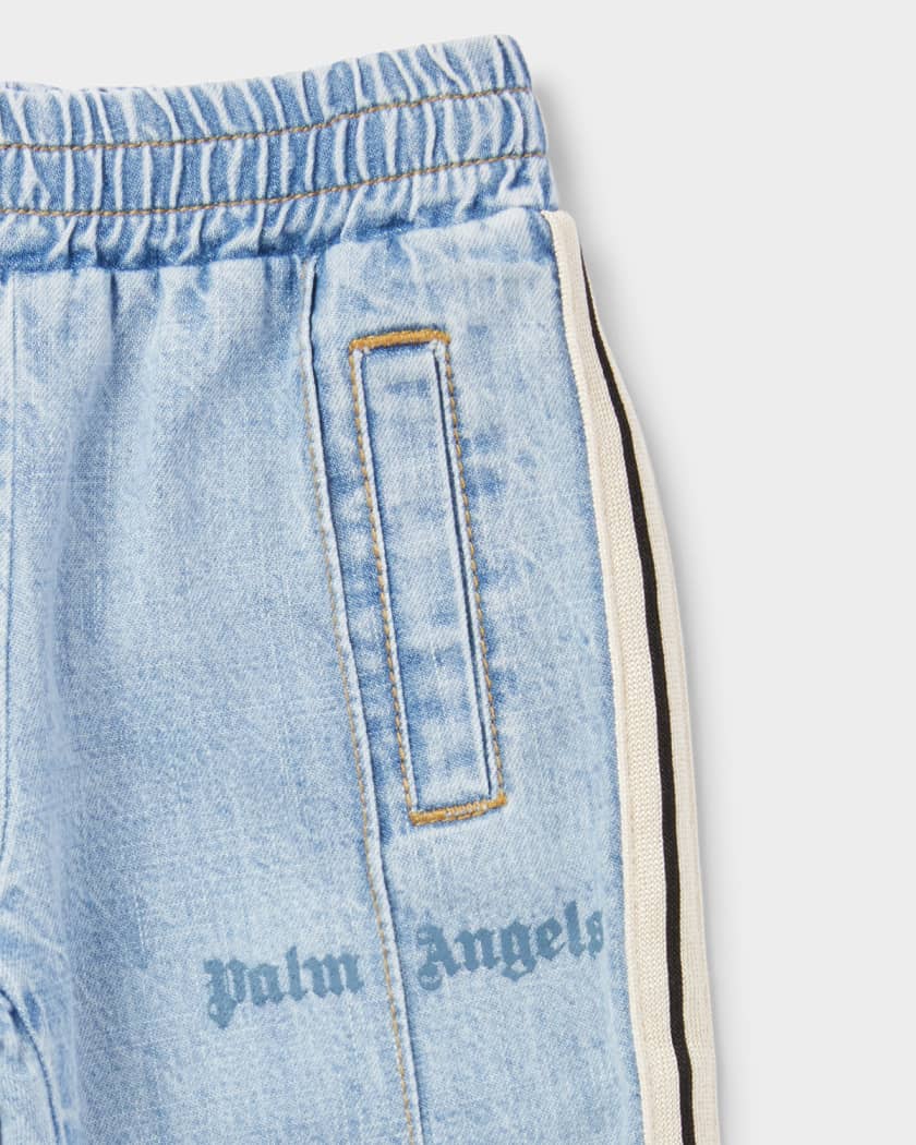 Boy's Striped-Trim Logo-Print Chambray Pants, Size 3M-3