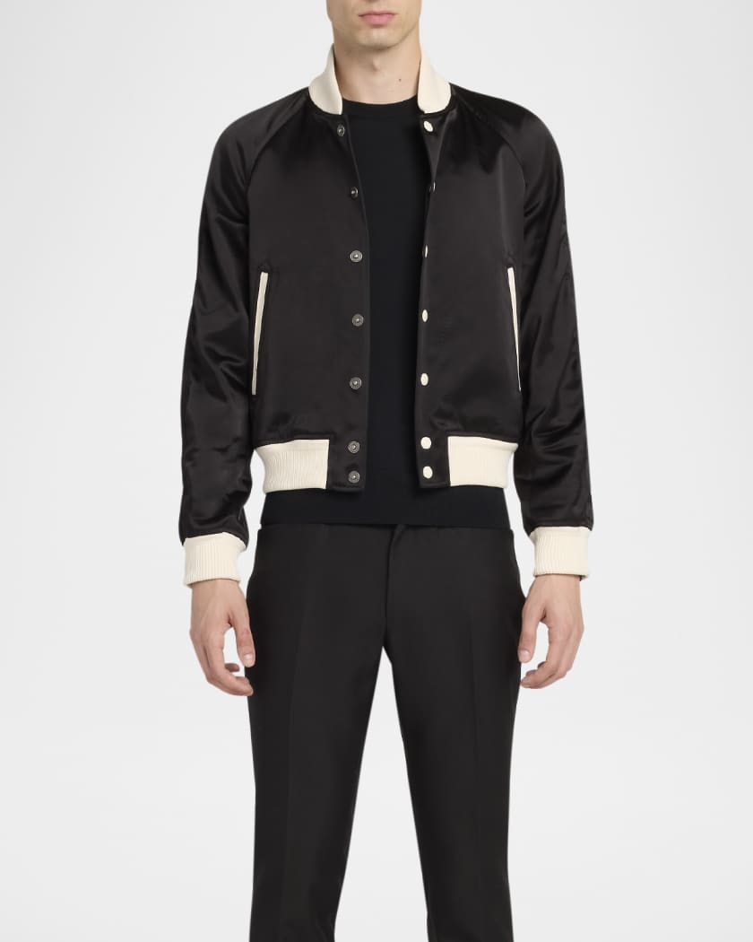 Men's Satin Snap-Front Bomber Jacket