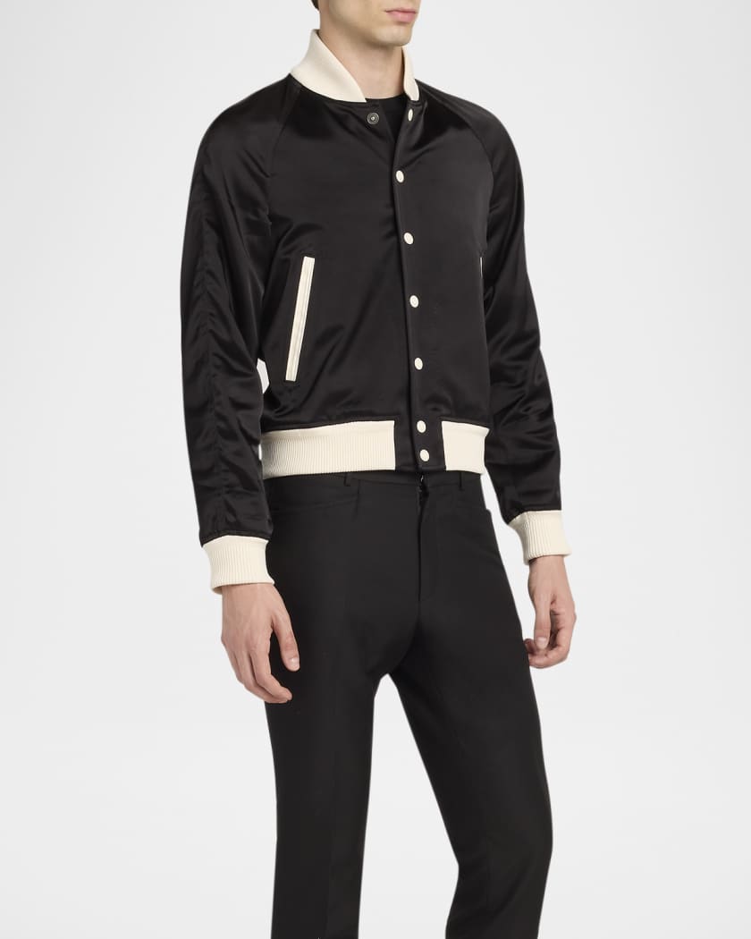 Men's Satin Snap-Front Bomber Jacket