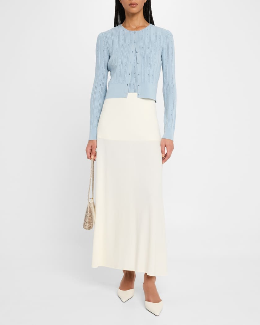 Pointelle Compact Jacquard Crewneck Crop Cardigan