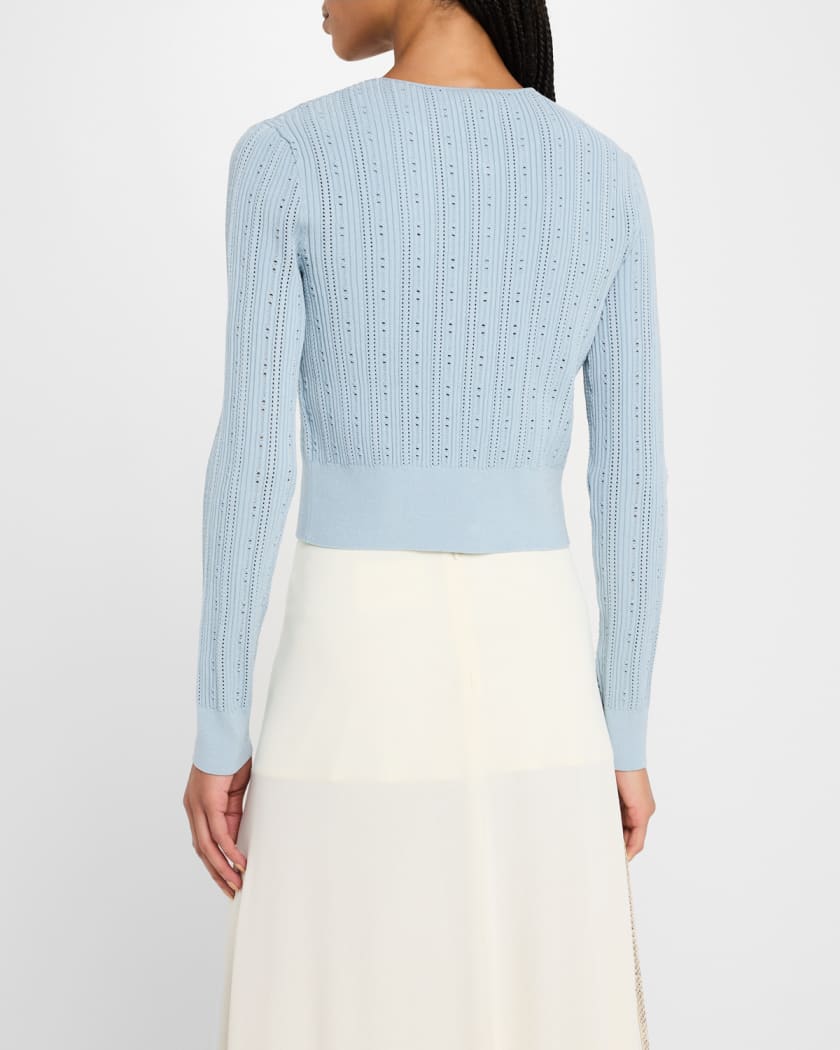 Pointelle Compact Jacquard Crewneck Crop Cardigan