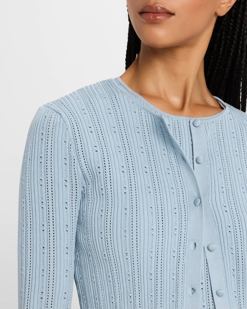 Pointelle Compact Jacquard Crewneck Crop Cardigan