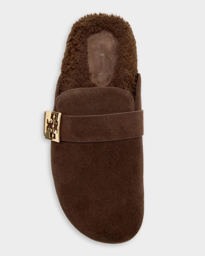 Mellow Suede Shearling Buckle Loafer Mules