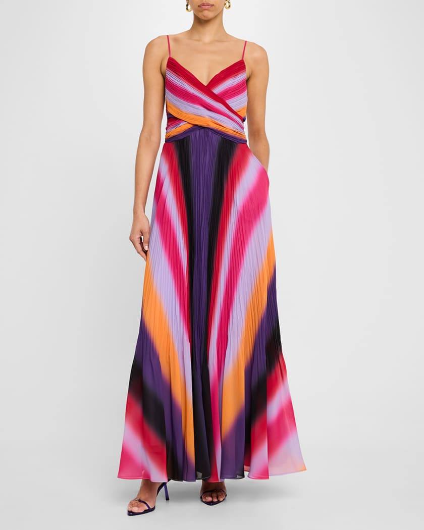 Jules Pleated Ombre Striped Maxi Dress