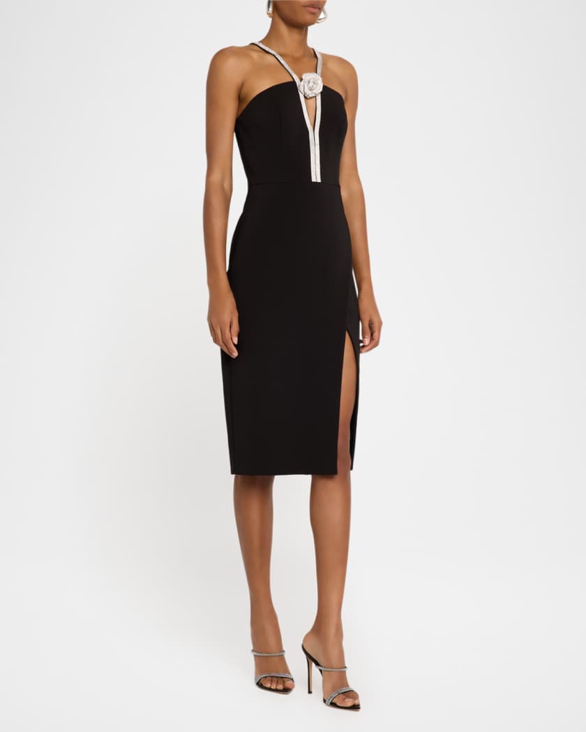 Rhinestone-Trim Stretch Crepe Dress