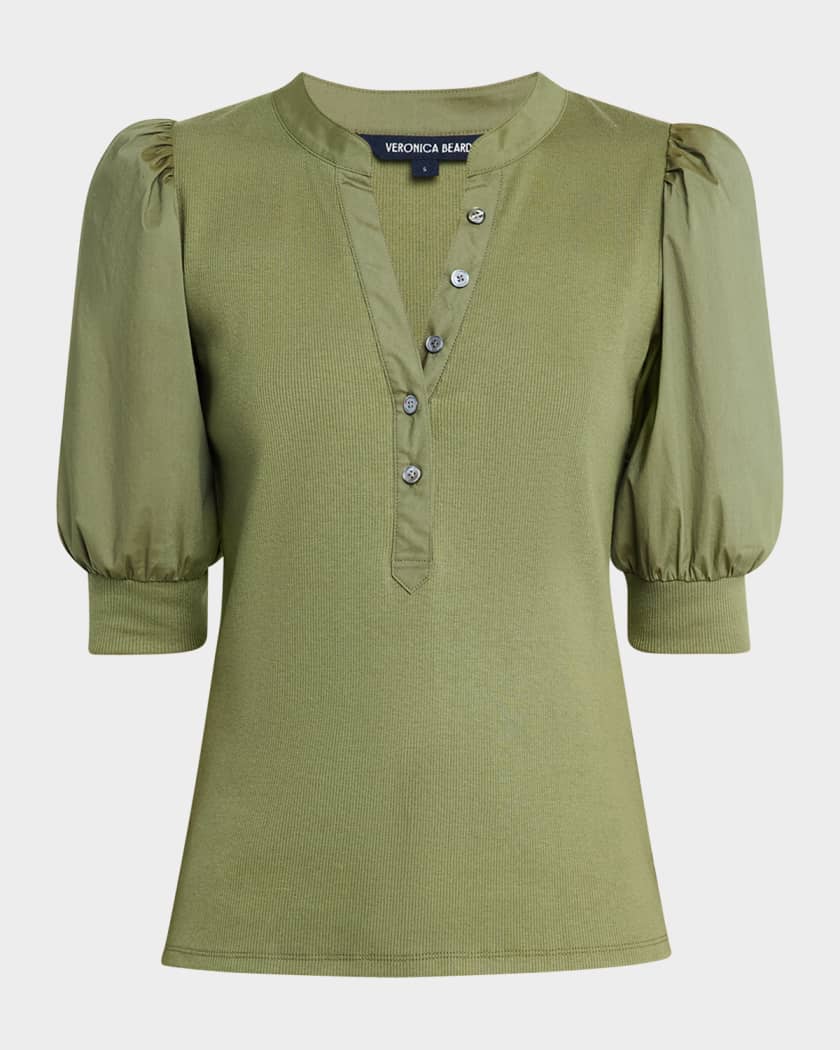 Coralee Puff Sleeve Button-Front Top