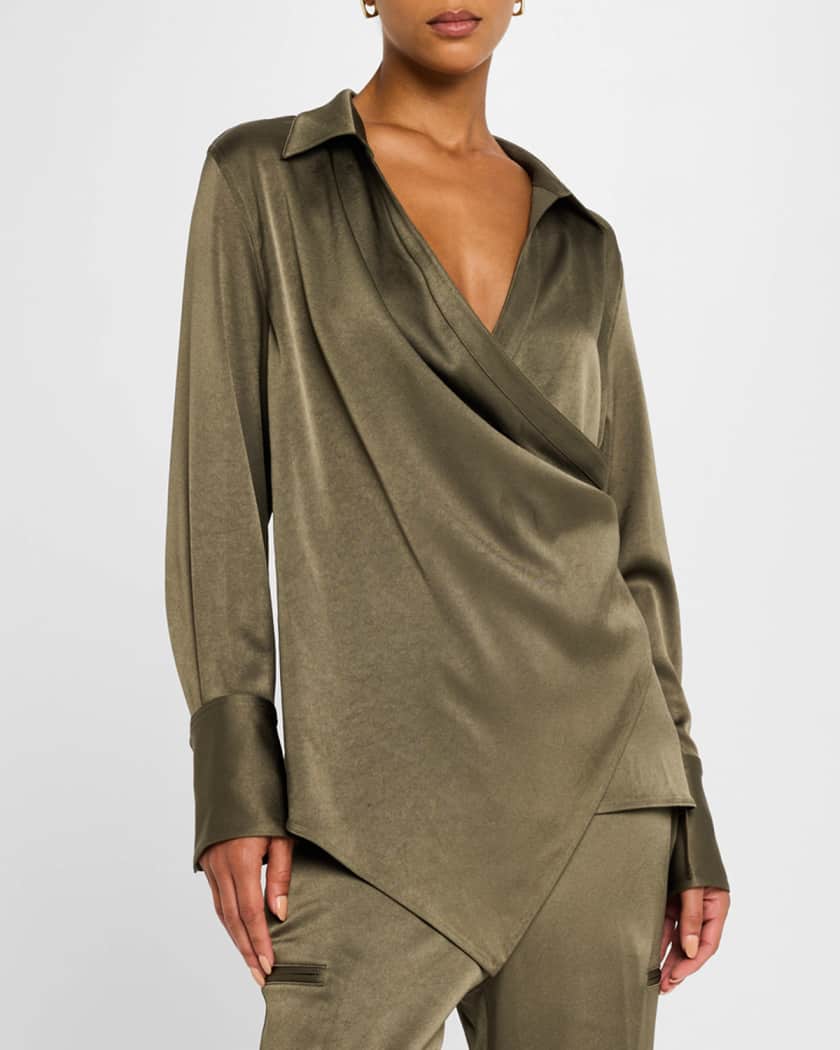 Fluid-Satin Relaxed Wrap Shirt