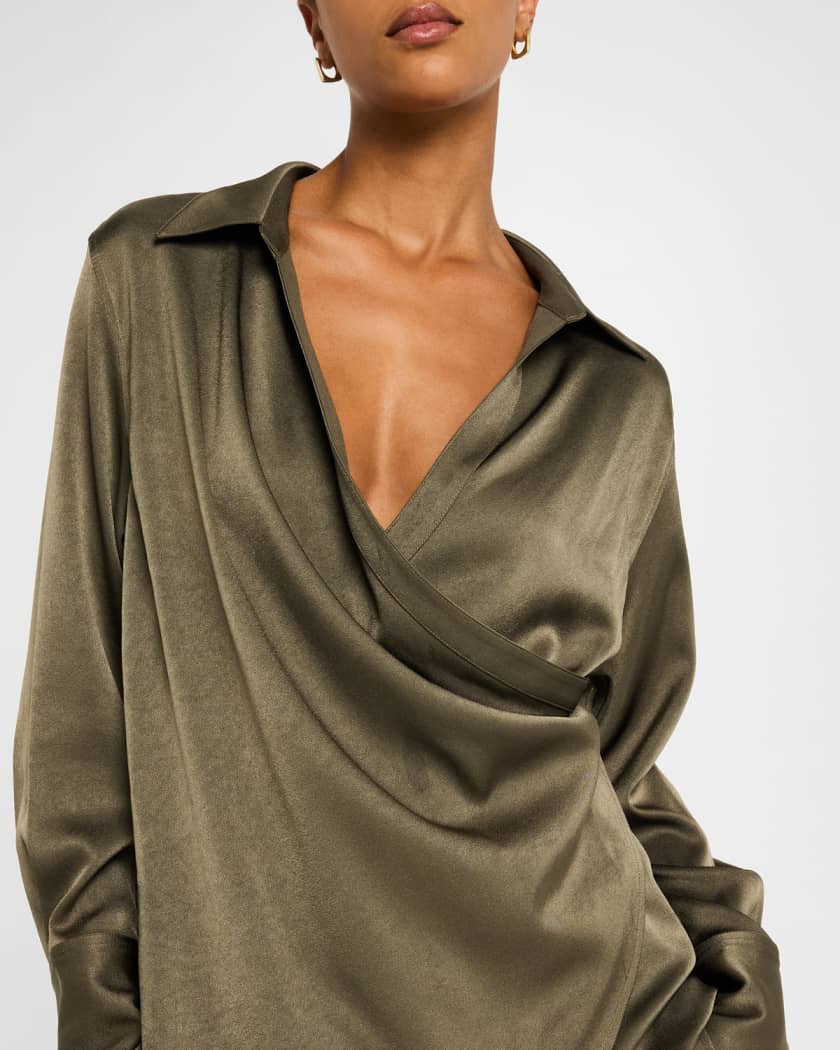 Fluid-Satin Relaxed Wrap Shirt