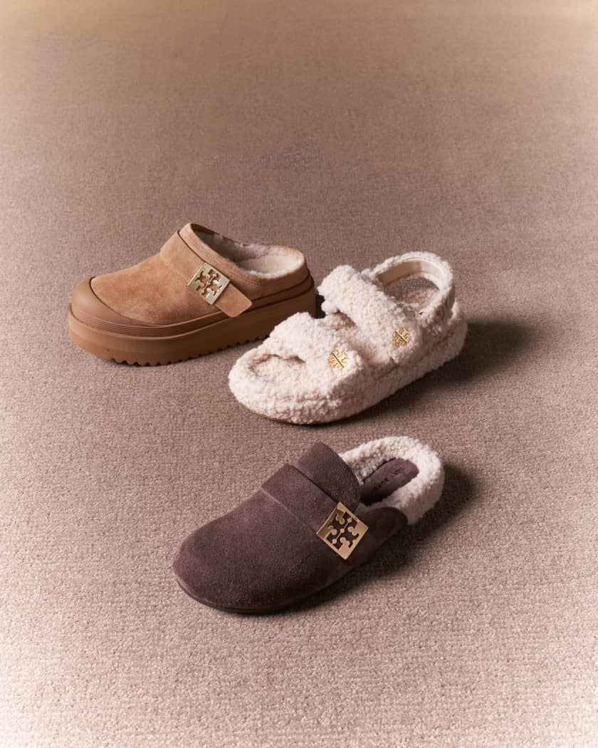 Mellow Suede Shearling Buckle Platform Loafer Mules