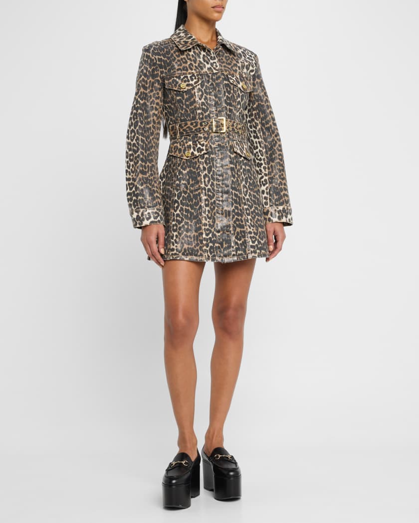 Ganni Foil Print Denim Dress (Leopard), 34