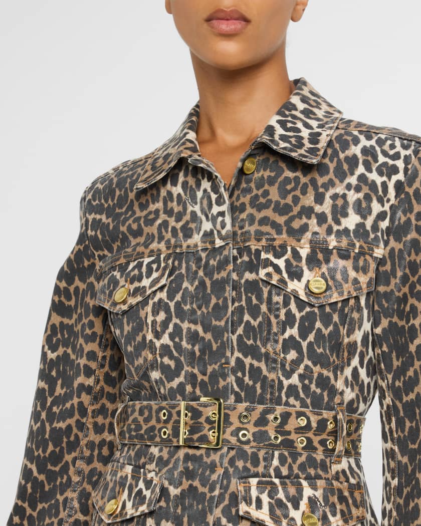 Ganni Foil Print Denim Dress (Leopard), 34