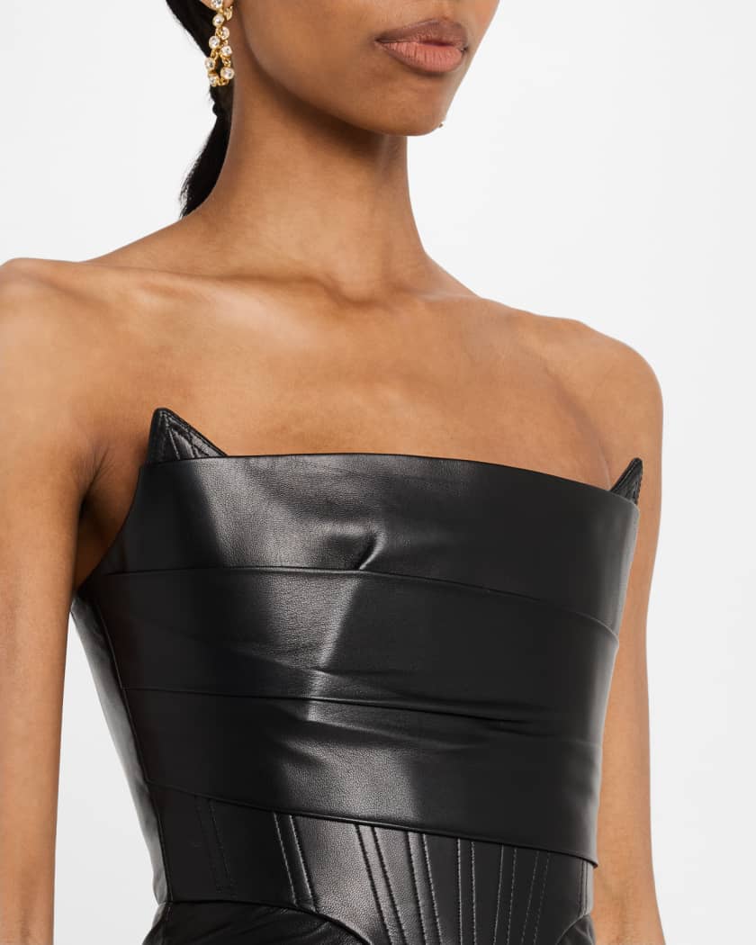 Strapless Leather Longline Corset Midi Dress