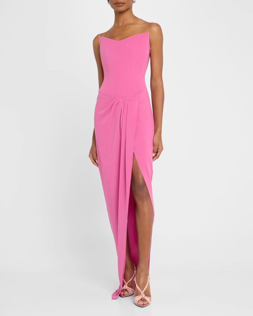 Strapless Corset Asymmetric Crepe Gown