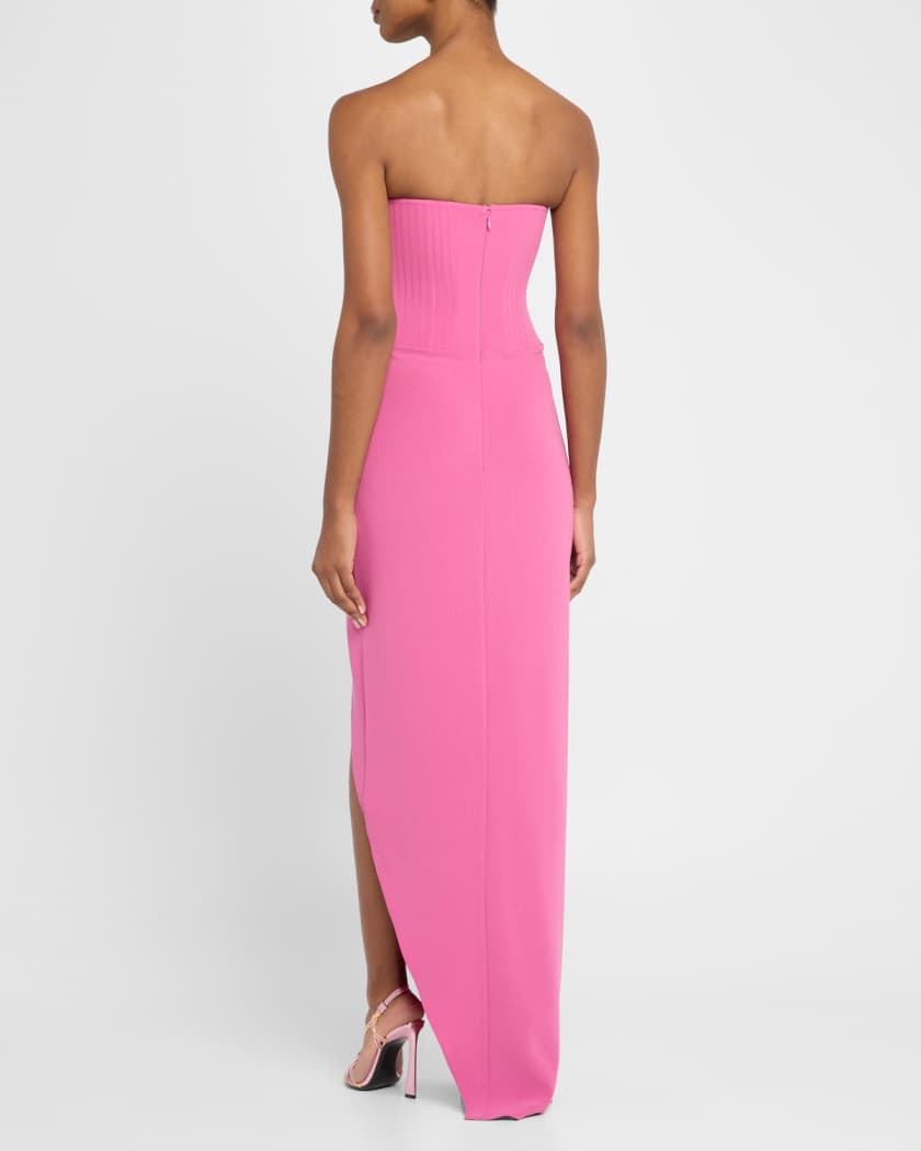 Strapless Corset Asymmetric Crepe Gown
