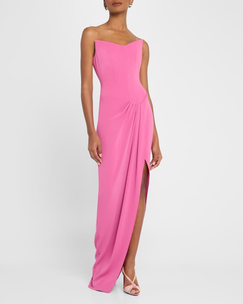 Strapless Corset Asymmetric Crepe Gown