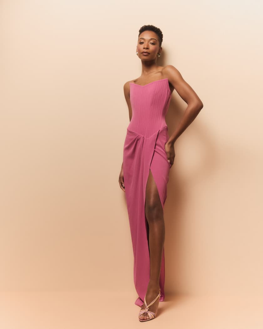Strapless Corset Asymmetric Crepe Gown