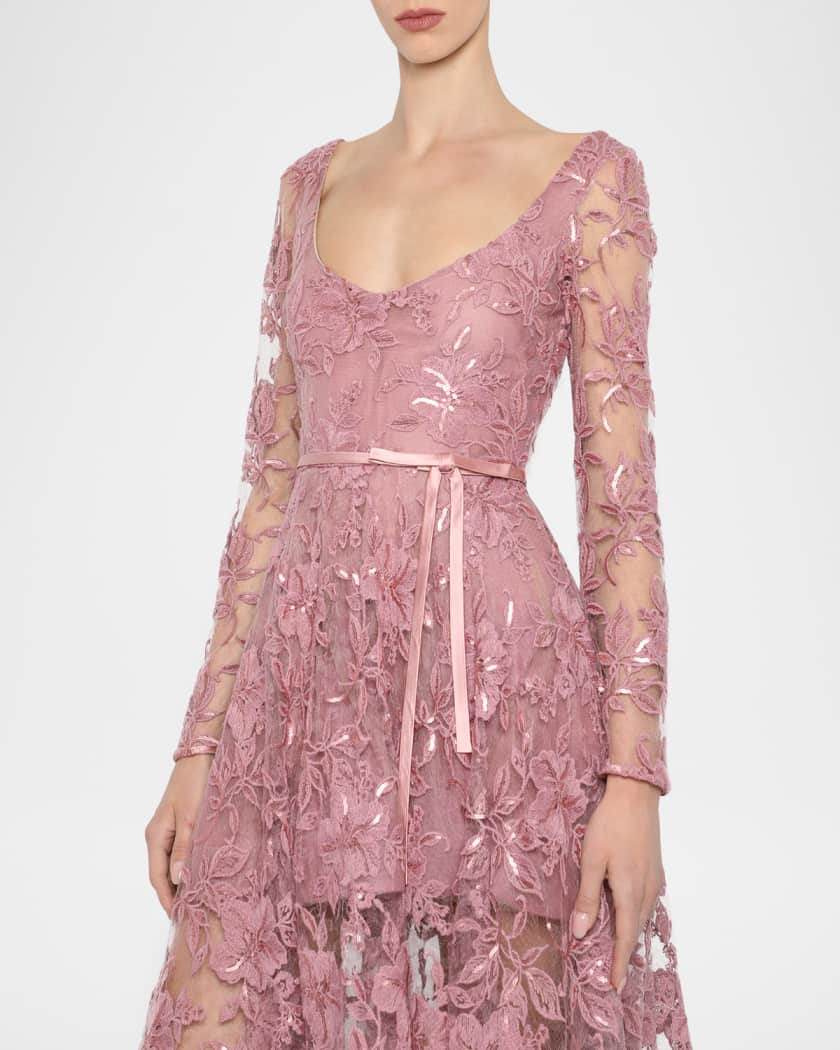 Meadow Floral Embroidered Long-Sleeve Gown