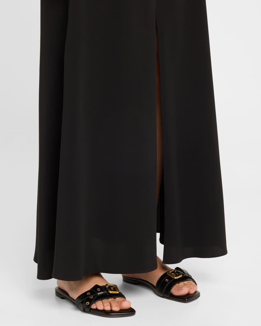Mae Leather Buckle Flat Slide Sandals
