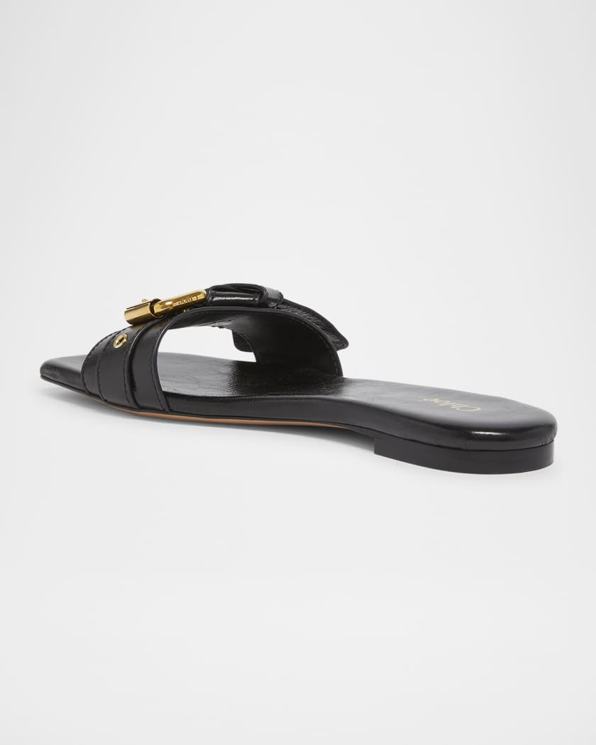 Mae Leather Buckle Flat Slide Sandals