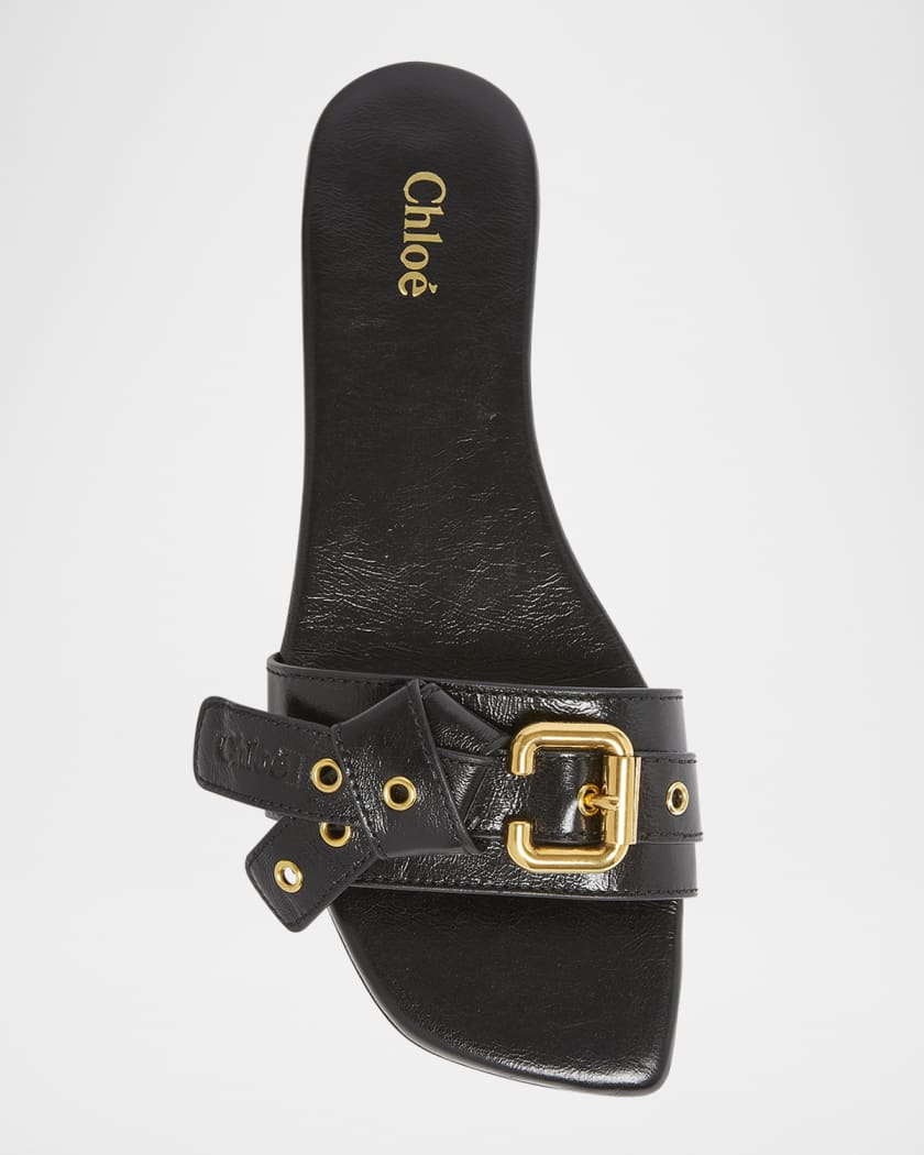 Mae Leather Buckle Flat Slide Sandals