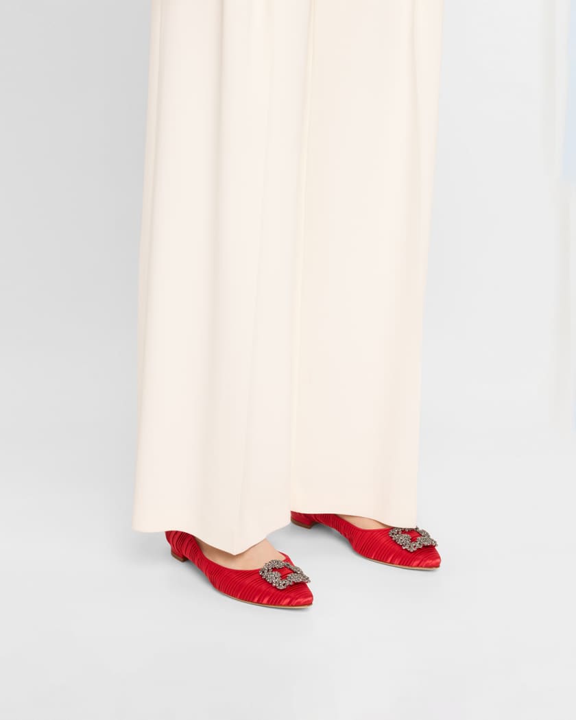Hangisi Pleated Satin Buckle Ballerina Flats