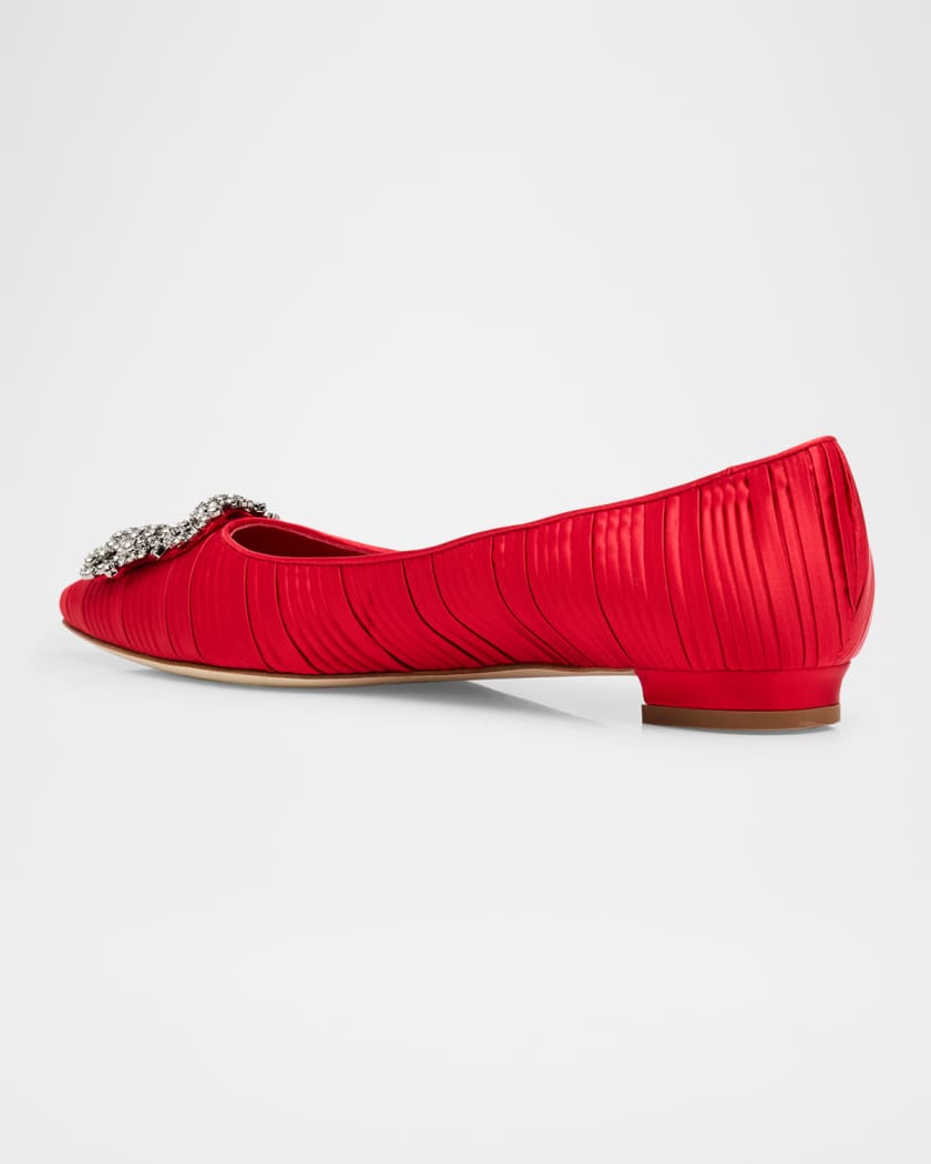 Hangisi Pleated Satin Buckle Ballerina Flats