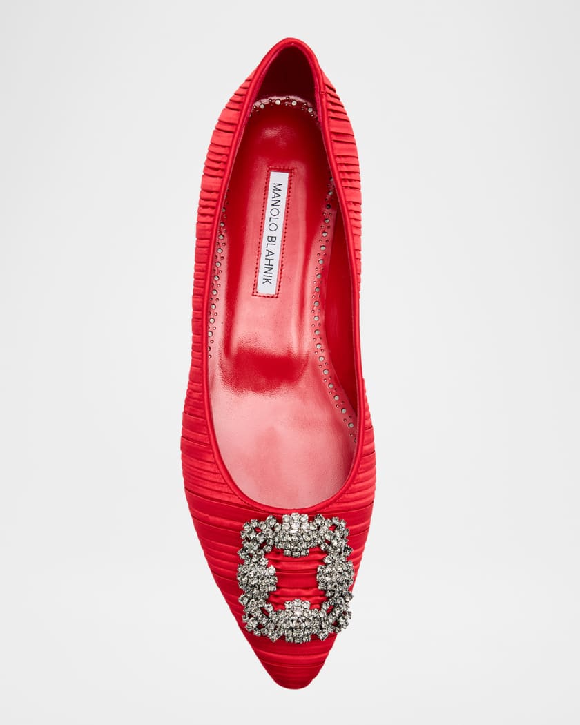 Hangisi Pleated Satin Buckle Ballerina Flats