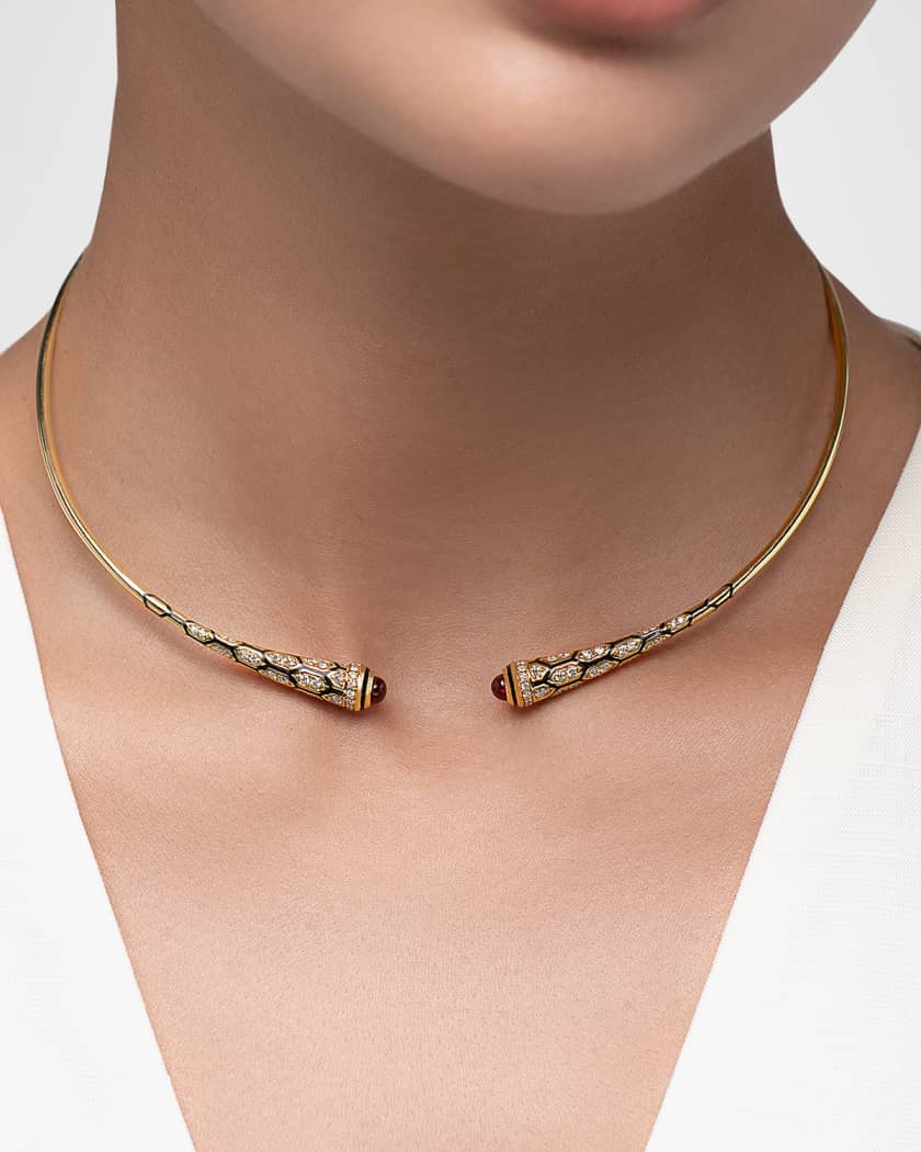18K Yellow Gold Mushabak Diamond and Ruby Necklace