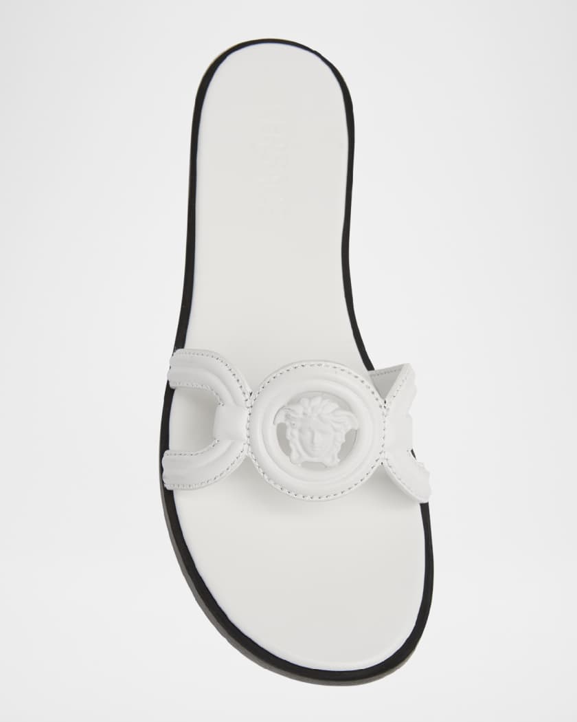 Medusa Leather Flat Slide Sandals