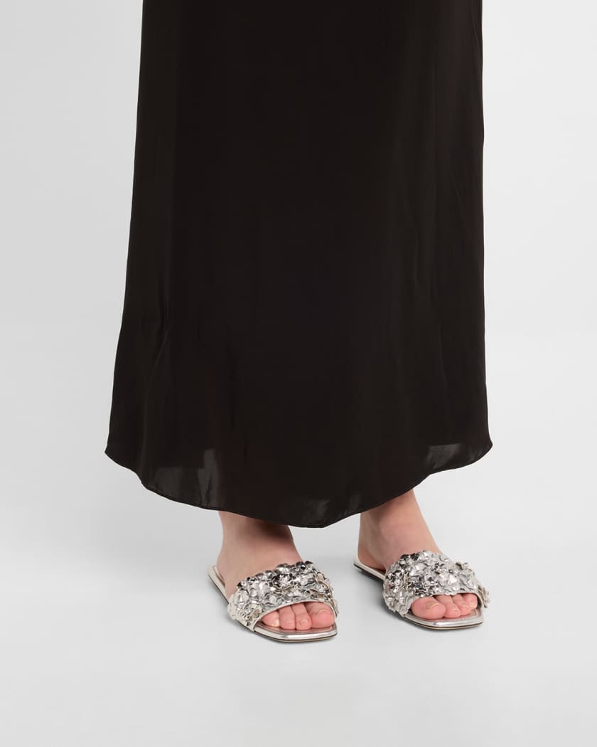 Meadow Metallic Leather Flower Slides