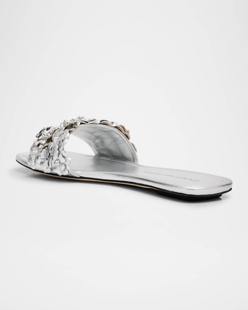 Meadow Metallic Leather Flower Slides