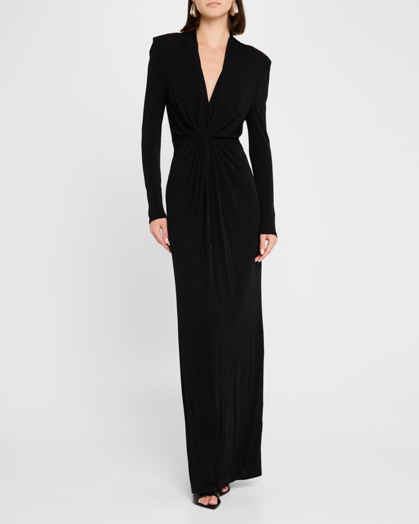 Twist-Front Rhinestone Gown