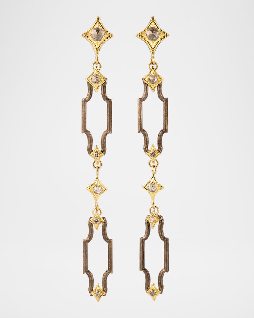 Armenta 18K Yellow Gold and Antiqued Silver Diamond Open Scroll Drop Earrings