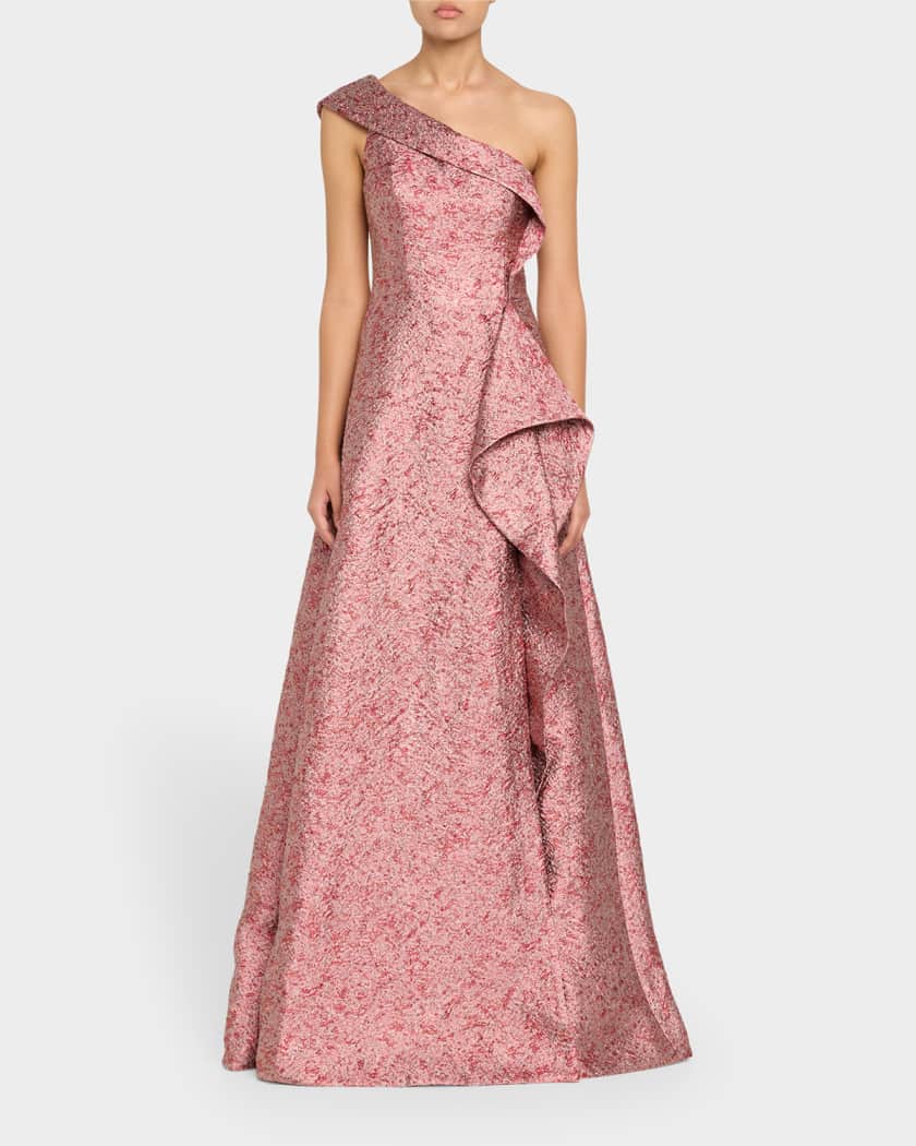 One-Shoulder Metallic Jacquard Gown