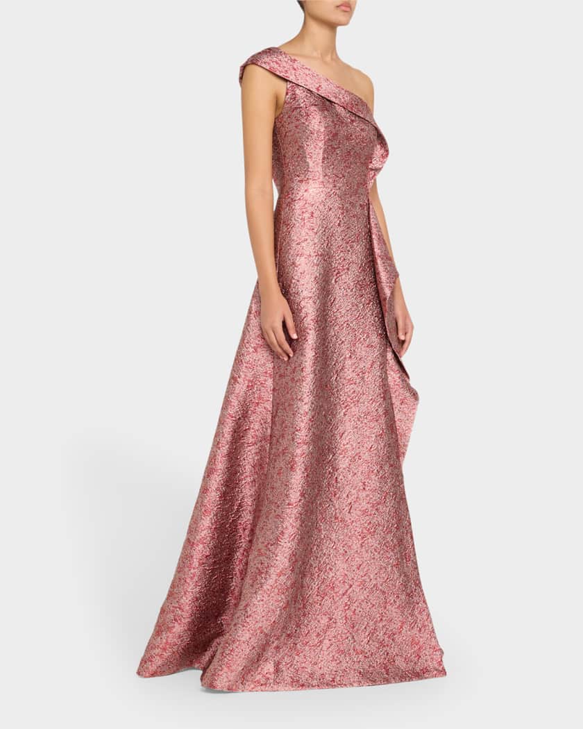 One-Shoulder Metallic Jacquard Gown