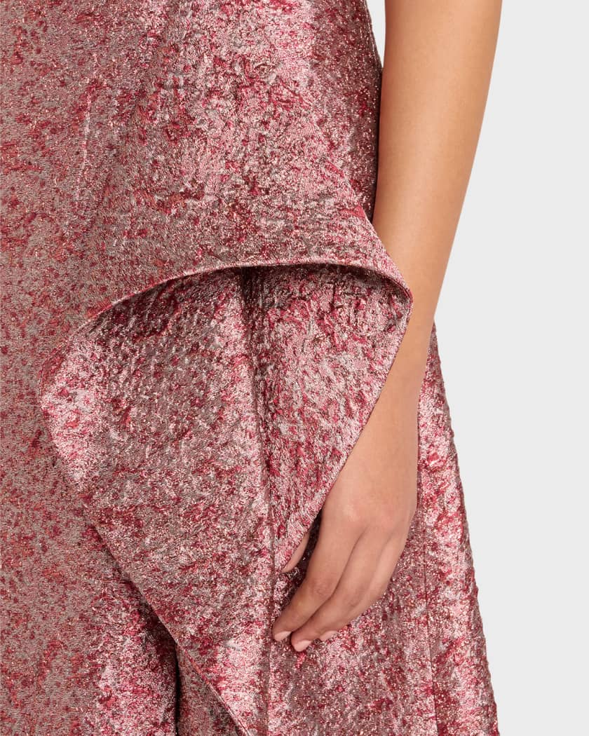 One-Shoulder Metallic Jacquard Gown