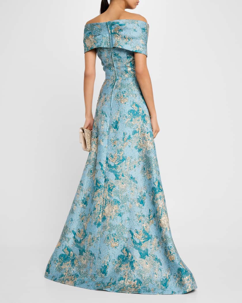 Off-Shoulder Metallic Jacquard Gown