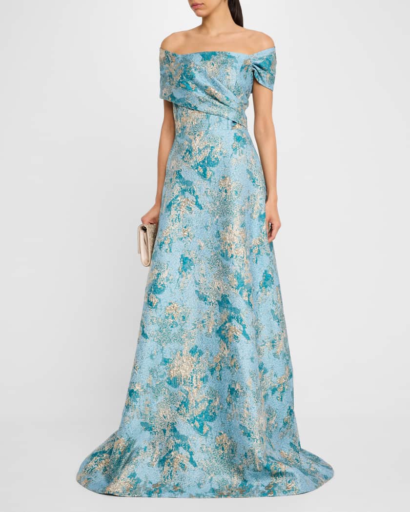 Off-Shoulder Metallic Jacquard Gown