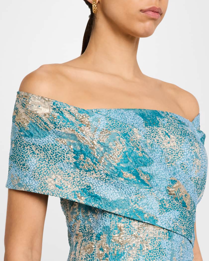 Off-Shoulder Metallic Jacquard Gown