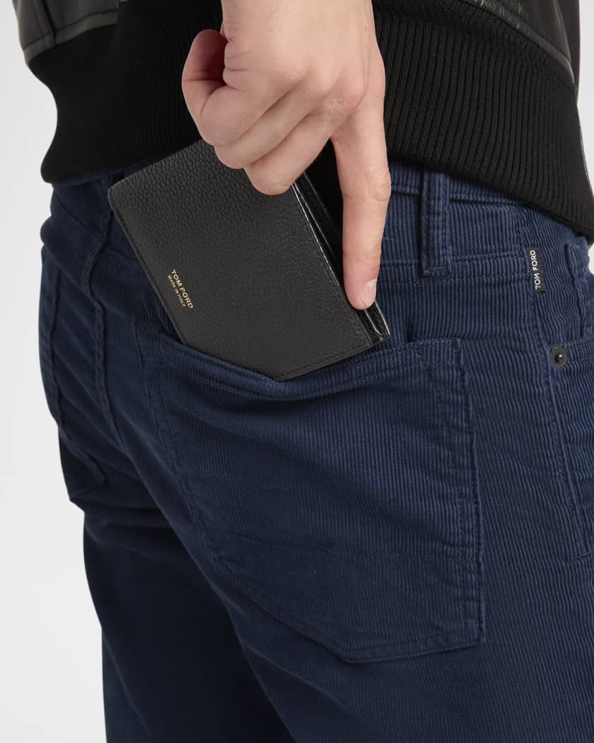 Men's T Line Grained Leather Bifold Wallet